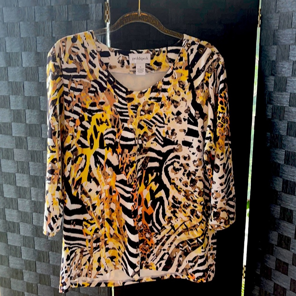 Peck & Peck 3/4 sleeve shirt. It has zebra print